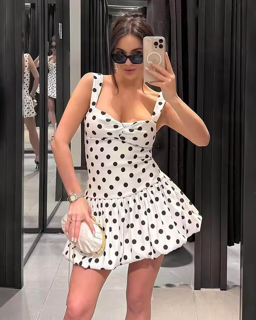 Cassy Polka Dot Balloon Mini Dress 2