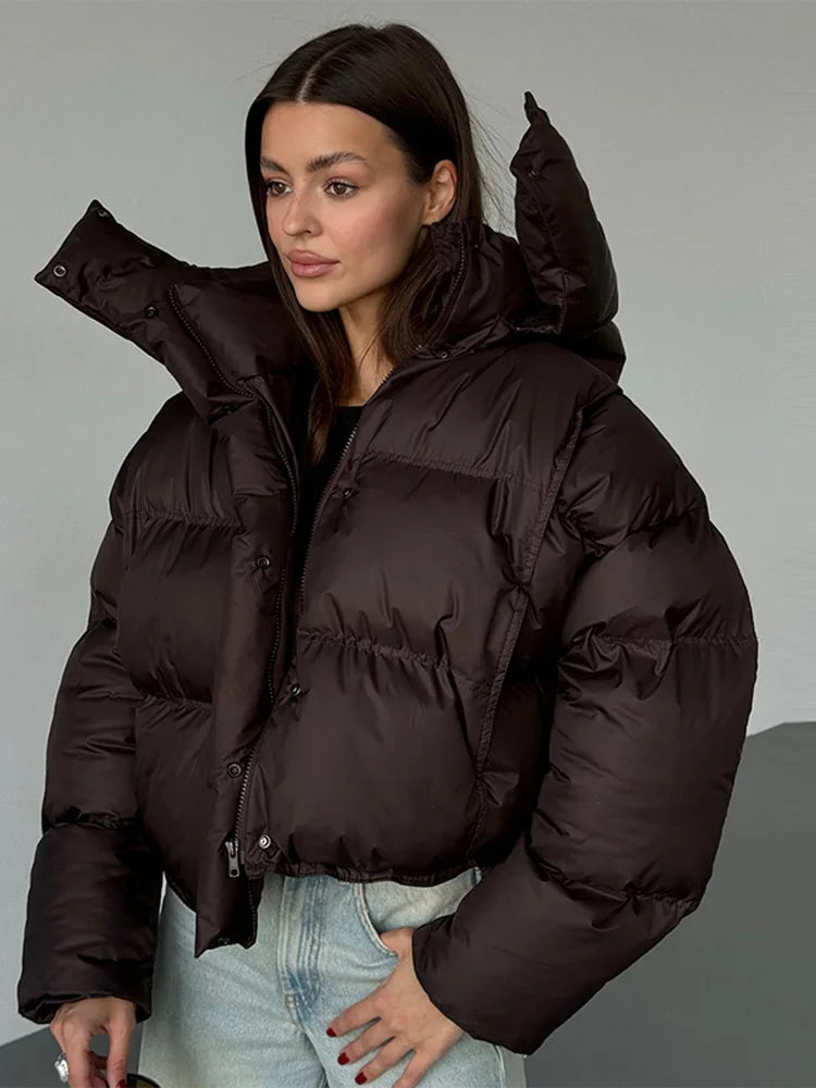 Cropped Quilted Hooded Jacket for Women - Oversized Winter Coat 1