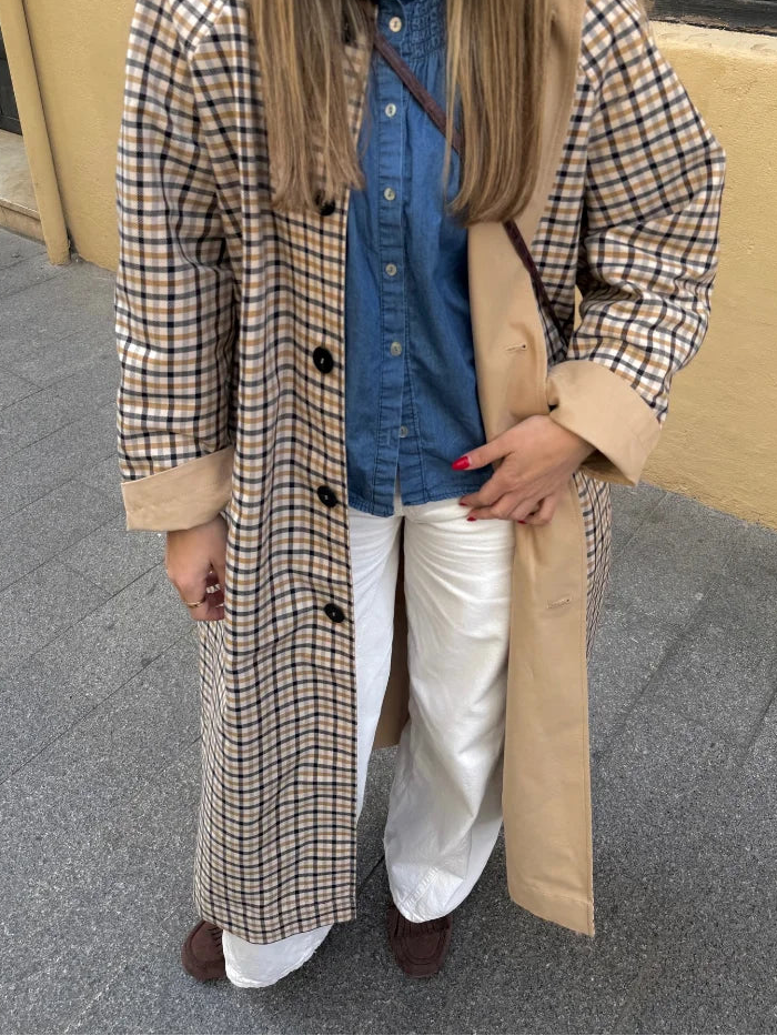 Double-Sided Long Trench Coat Women, Loose Full Sleeves, Single-Breasted, Pockets, Spring Outwear, Stylish Women's Coat 1