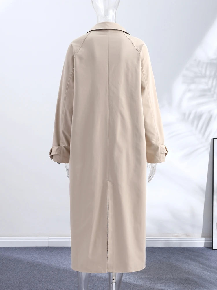 Double-Sided Long Trench Coat Women, Loose Full Sleeves, Single-Breasted, Pockets, Spring Outwear, Stylish Women's Coat 5