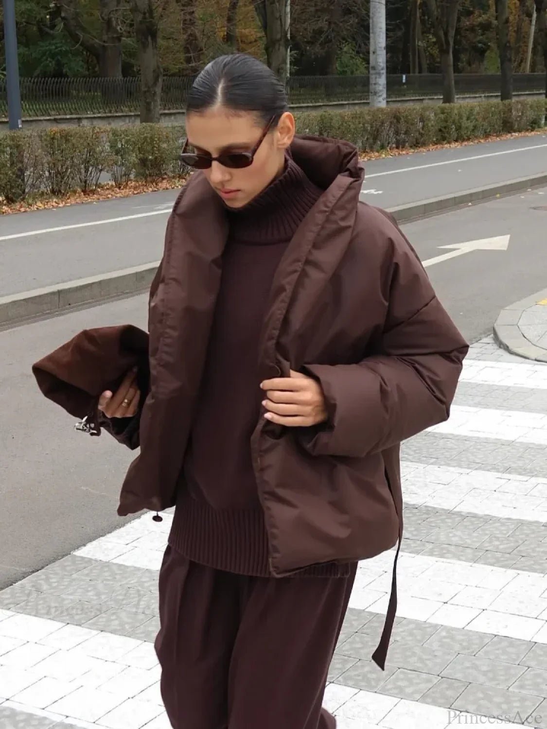 Elegant Padded Tie-Belt Winter Coat for Women - Soft Cotton Outerwear 7