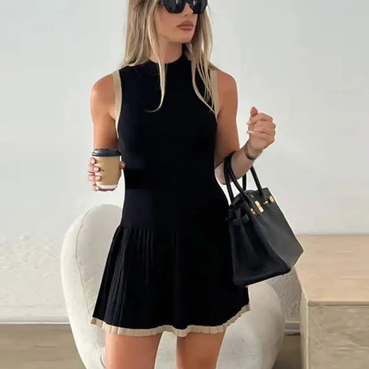 Vestido Margot de cintura caída con contraste de punto