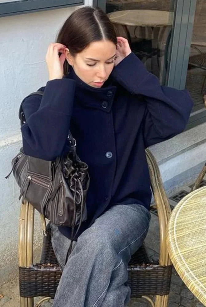 SEAME - Rosalia Elegant Lady Women's Jacket with Stand Collar for Autumn Style Grey S