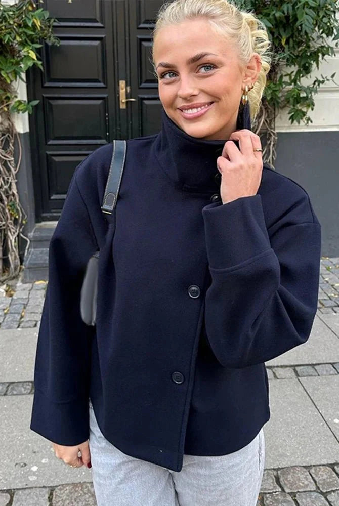 SEAME - Rosalia Elegant Lady Women's Jacket with Stand Collar for Autumn Style Navy Blue S