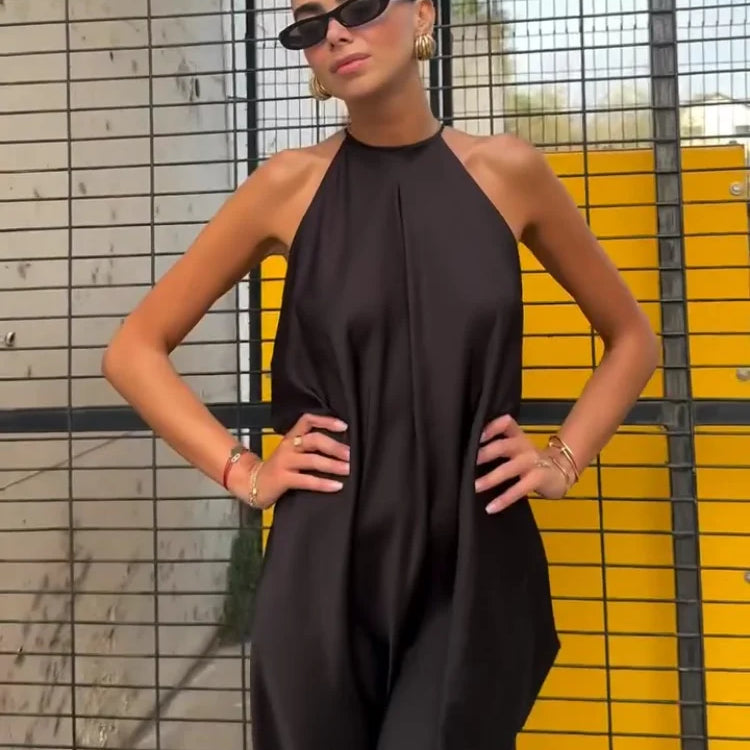 Vestido maxi halter de satén Indira