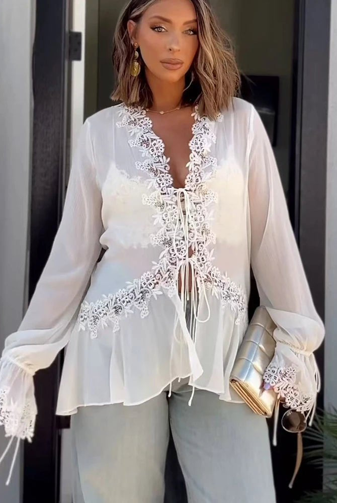 SOERA Bianca Lace Cardigan Top - Blouse - S