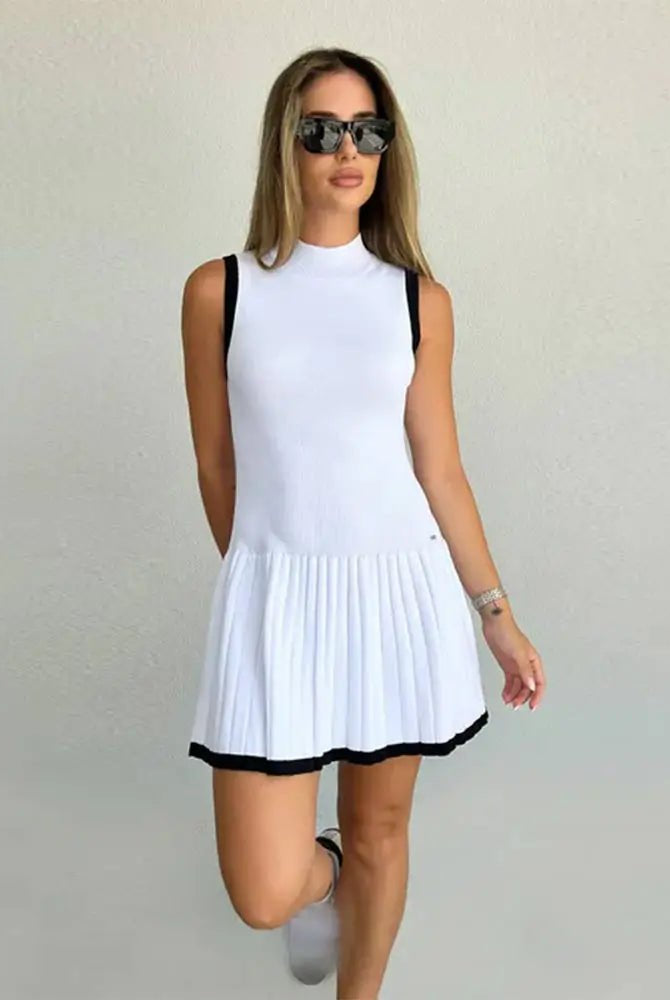 SOERA Margot Drop-Waist Contrast Knit Dress - Dress - SOERA-829443-WHI-L-03171 White L