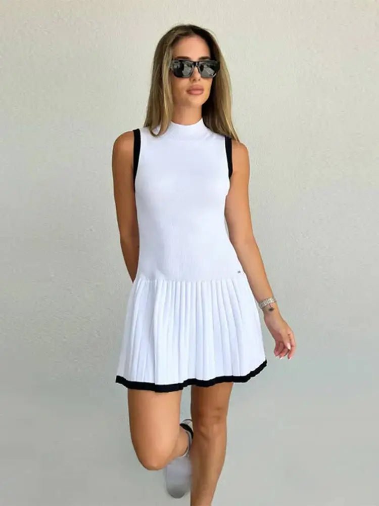SOERA Margot Drop-Waist Contrast Knit Dress - Dress - SOERA-829443-WHI-L-03171 White L
