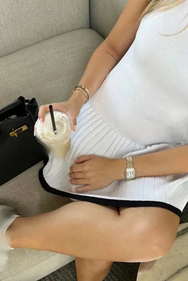 SOERA Margot Drop-Waist Contrast Knit Dress - Dress - SOERA-829443-WHI-M-70403 White M