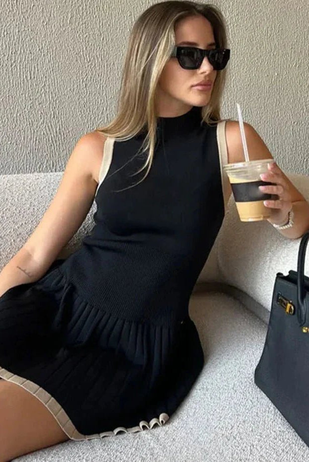 SOERA Margot Drop-Waist Contrast Knit Dress - Dress - SOERA-829443-BLA-L-01475 Black L