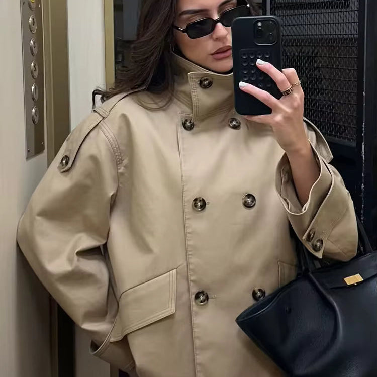 Sarah Beige Double Breasted Trench Coat