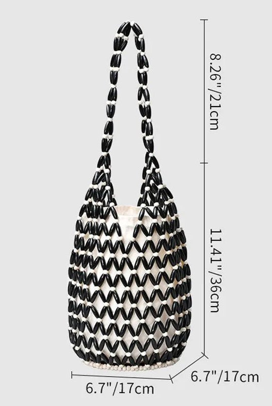 SOERA Margot Woven Beaded Tote Bag - Bag - SOERA-258883-WHI-36-04547 White/Black 36