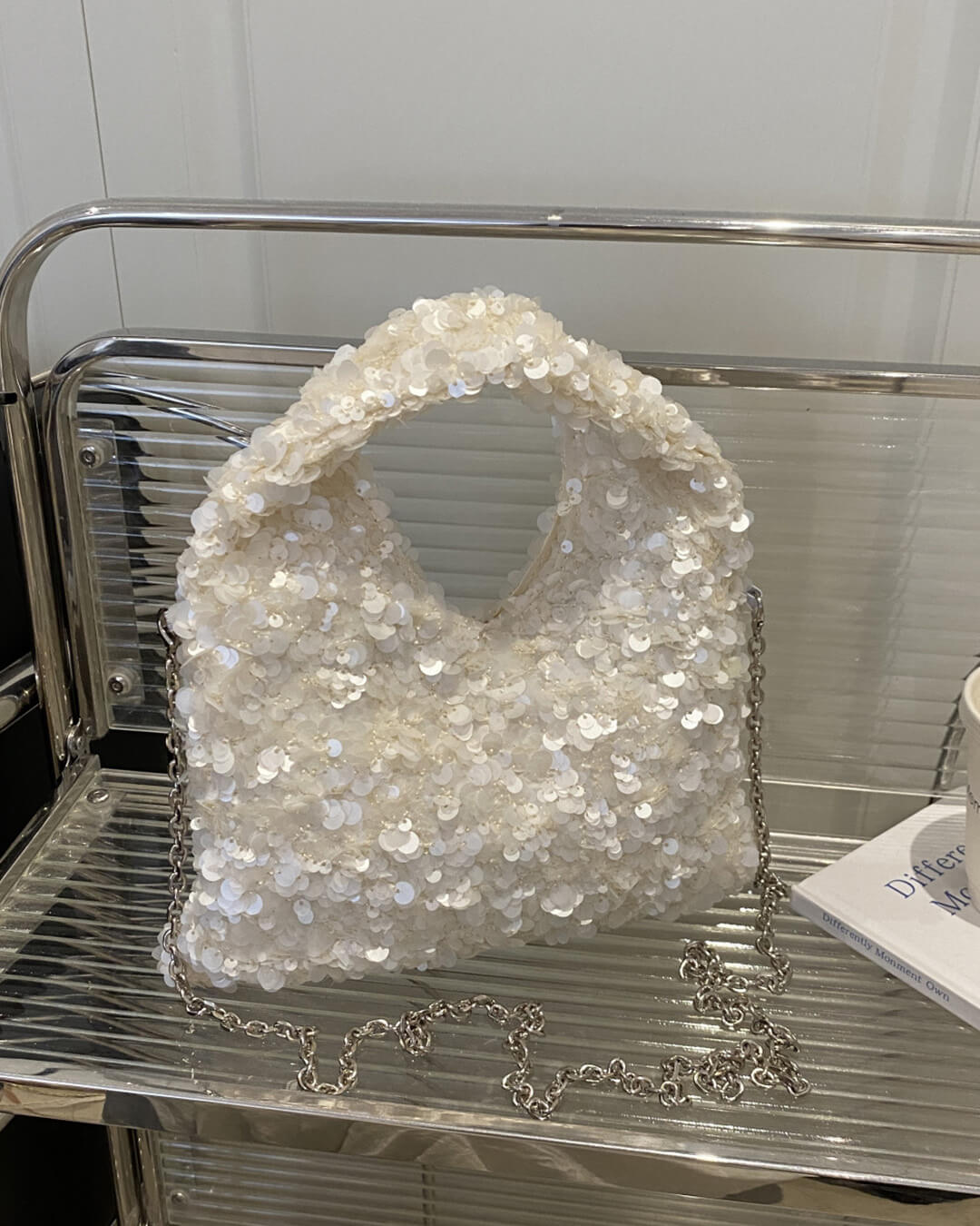 SOERA Sophia Sequin Evening Shoulder Bag - Bag - White