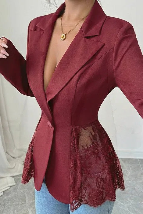 SOERA Taylor Lace Panel Tailored Blazer - Blazers - 1005012034685741-;re1776154514001190067 Burgundy S