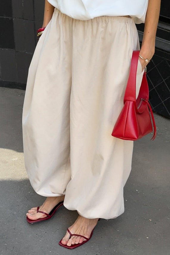 SOERA Inga Elastic Waist Baggy Pants - Bottoms - Cream M