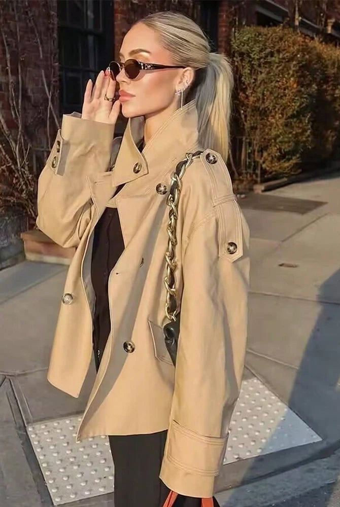 SOERA Sarah Beige Double Breasted Trench Coat - Coat - SOERA-310595-KHA-XS-46019 Beige XS