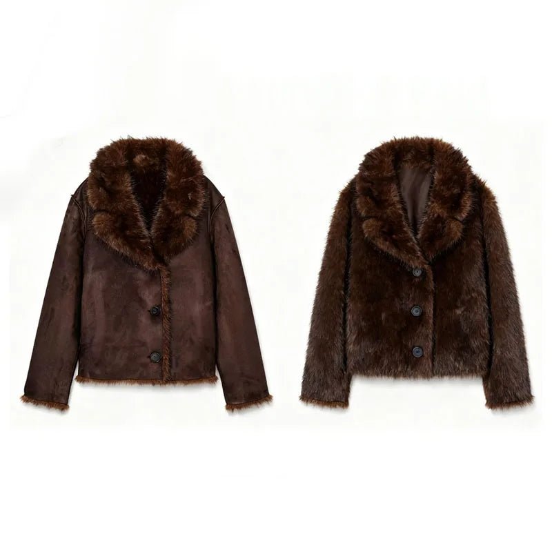 SOERA Jenny Reversible Faux Fur Leather Jacket - Coats & Jackets - 3256809615252454-;TQ1764003585261457870 Dark Brown XS