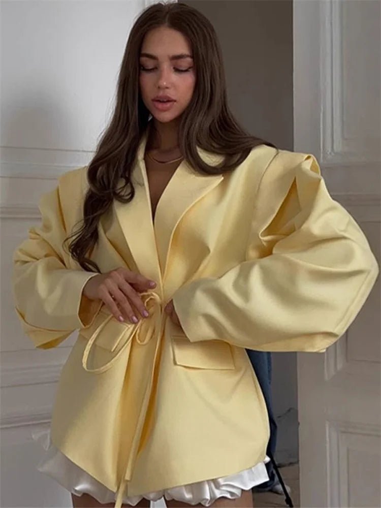 SOERA Leandra Wide Sleeves Belted Blazer - Coats & Jackets - Blue S