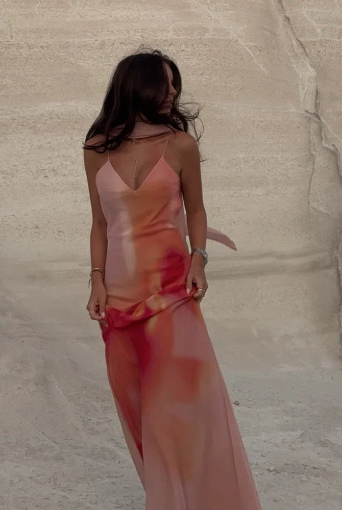SOERA Aishya Open-Back Ombre Satin Maxi Dress - Dress - SOERA-614339-ORA-S-22211 Orange S