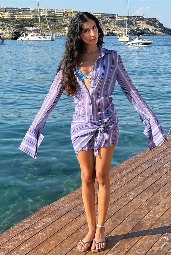 SOERA Aisonika Striped Chiffon Shirt Dress - Dress - SOERA-093187-M-OS-77859 M