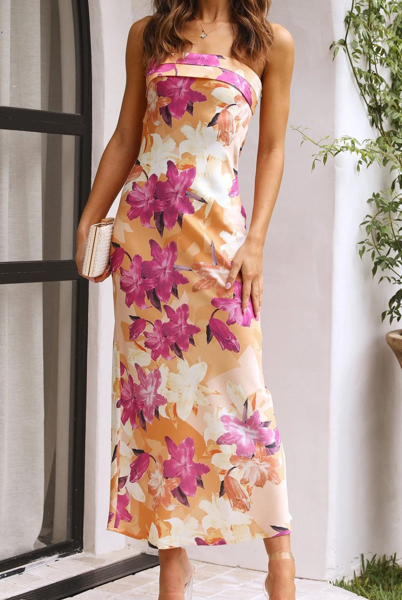 SOERA Aitika Floral Strapless Maxi Dress - Dress - SOERA-434563-PIN-S-33219 Pink S