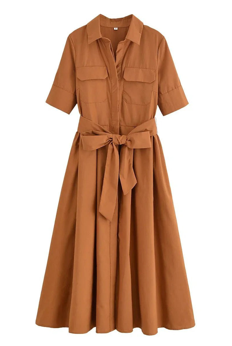 SOERA Beatrice Belted Shirt Midi Dress - Dress - Brown M