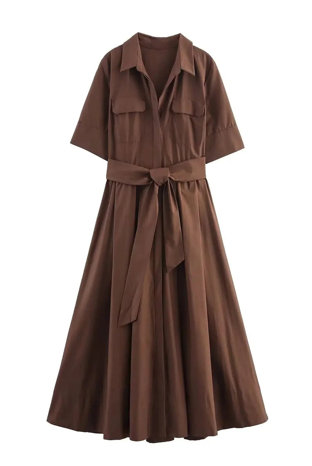 SOERA Beatrice Belted Shirt Midi Dress - Dress - Brown XS