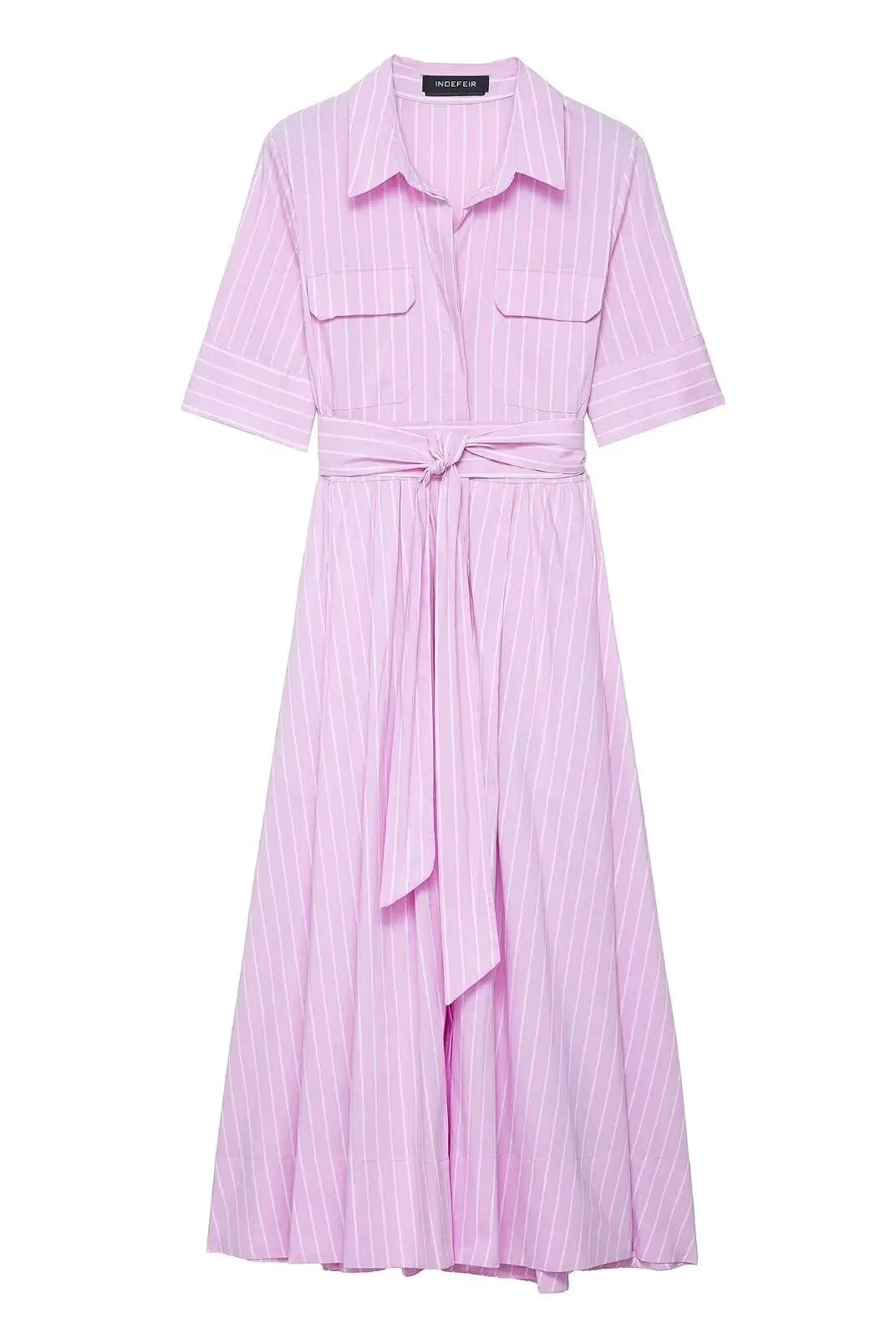 SOERA Beatrice Belted Shirt Midi Dress - Dress - Pink Stripes XS