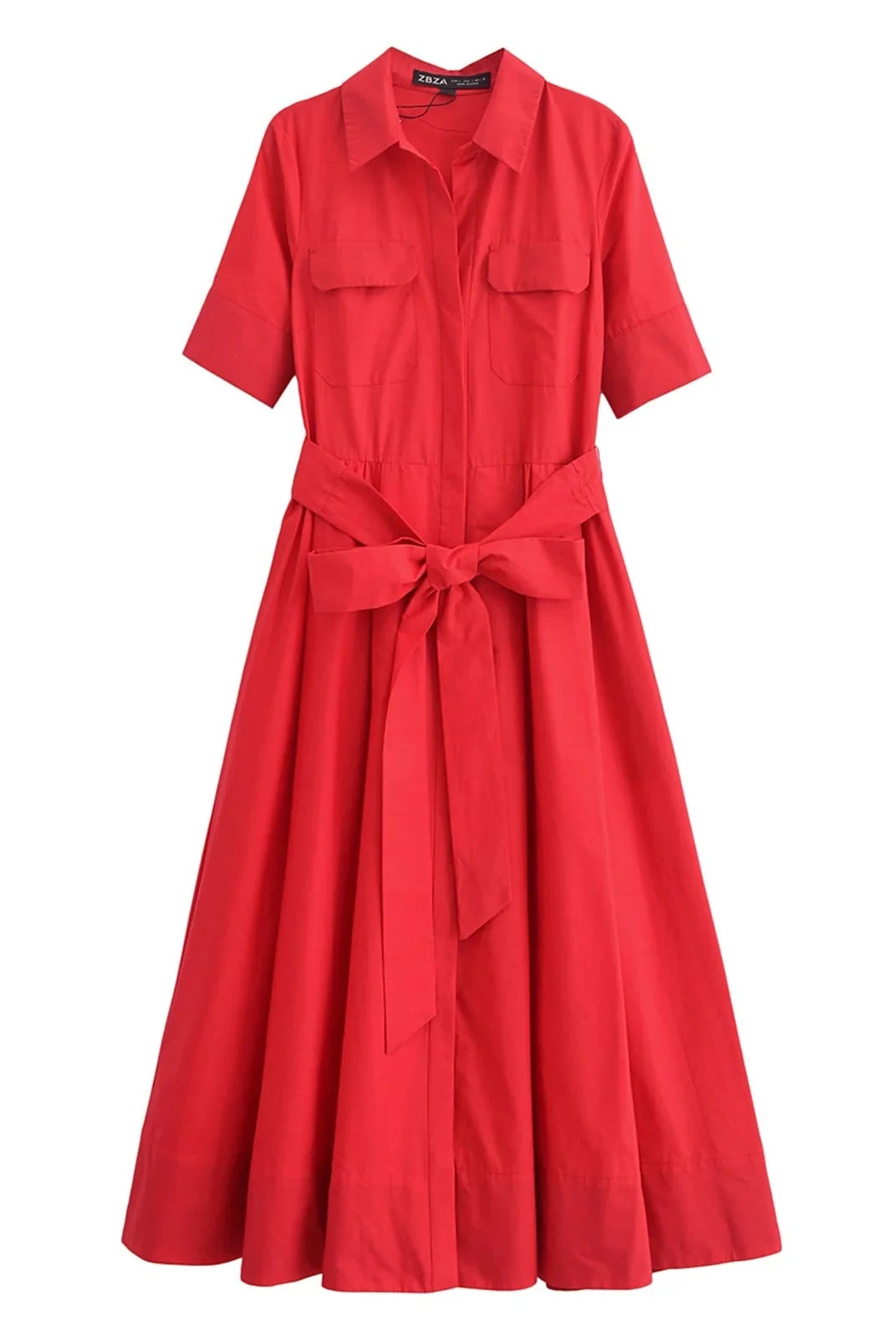 SOERA Beatrice Belted Shirt Midi Dress - Dress - Red XS