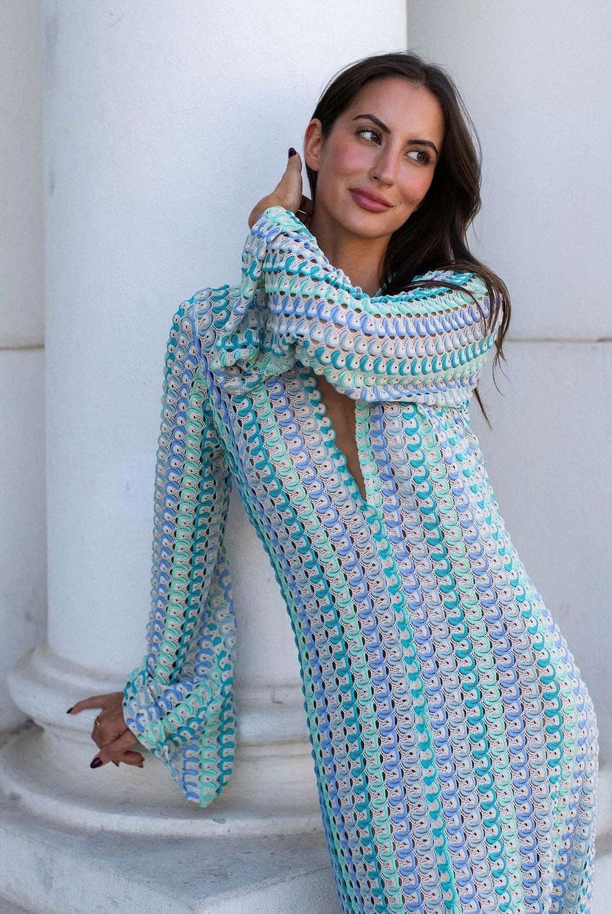 SOERA Beatrice Crochet Stripe Maxi Dress - Dress - SOERA-367811-S-AQUA-54723 Aqua S