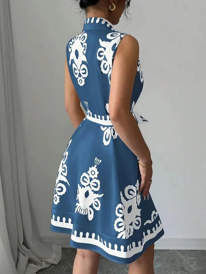 SOERA Bianca Butterfly Print Tie - Waist Midi Dress - Dress - Blue S