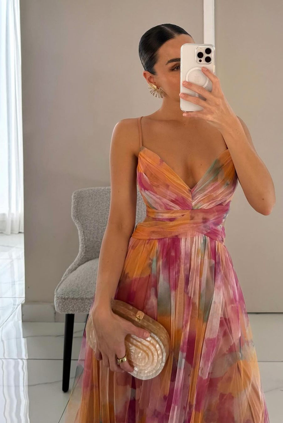 SOERA Bianca Floral V - Neck Maxi Dress - Dress - Orange XL