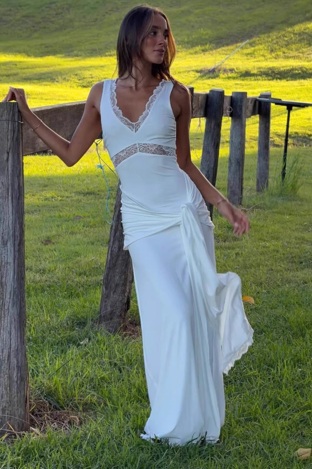 SOERA Bianca Lace Panel Tie Strap Maxi Dress - Dress - XS