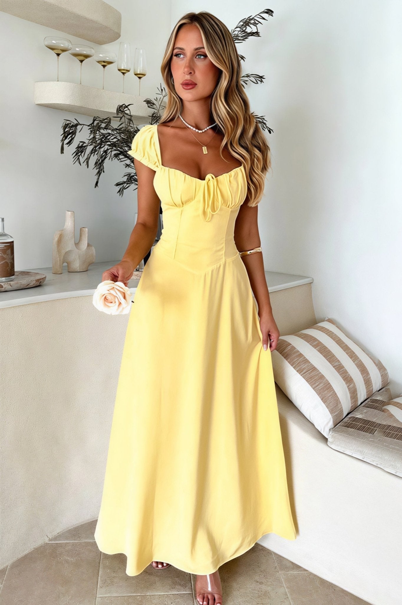 SOERA Bianca Ruched Waist Maxi Dress - Dress - Yellow L