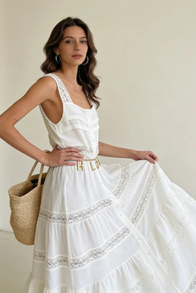 SOERA Bianca Tiered Lace Patchwork Maxi Dress - Dress - S