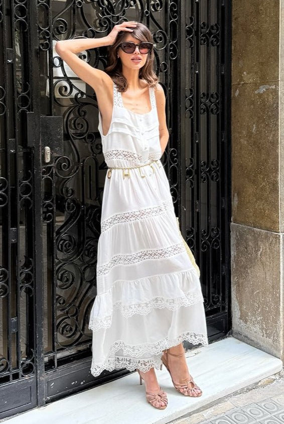 SOERA Celeste Boho Lace Patchwork Ruffle Maxi Dress - Dress - M