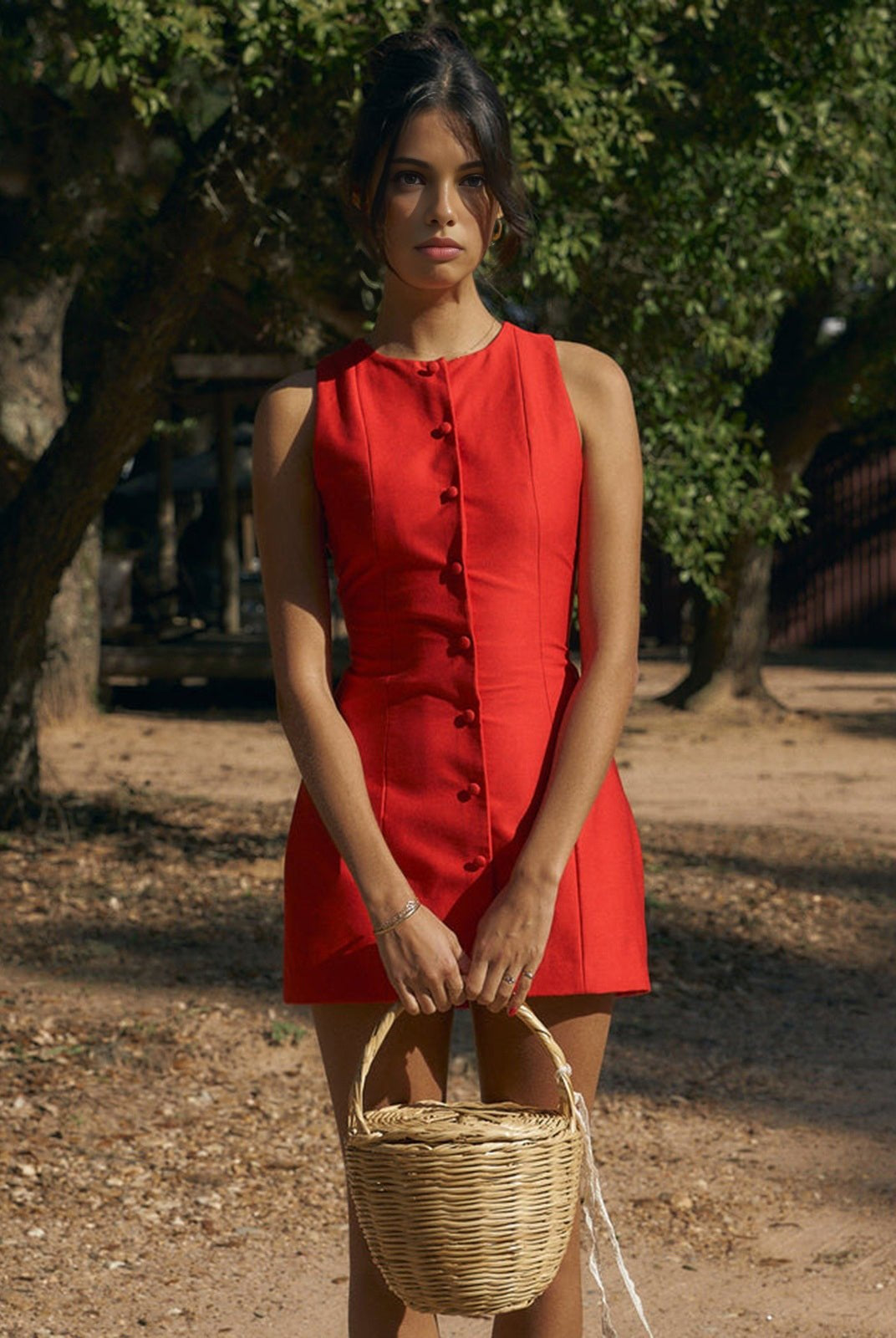 SOERA Celeste Button - Front Sleeveless Mini Dress - Dress - Red L