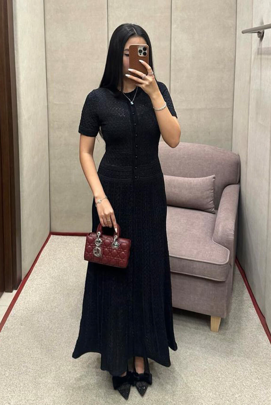 SOERA Celeste Half Button Knitted Midi Dress - Dress - Black XS