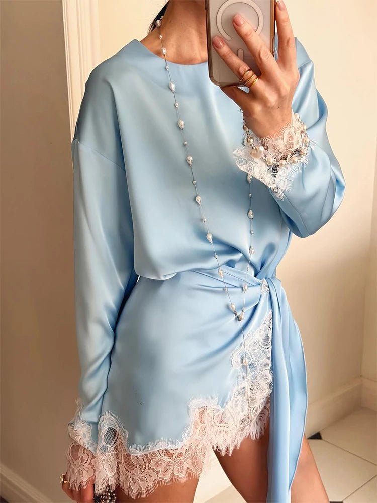 SOERA Celeste Lace Satin Tie-Detail Dress - Dress - Blue XS