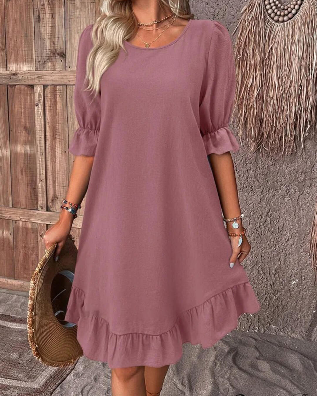 SOERA Celeste Ruffle Hem Smock Dress - Dress - Pink S