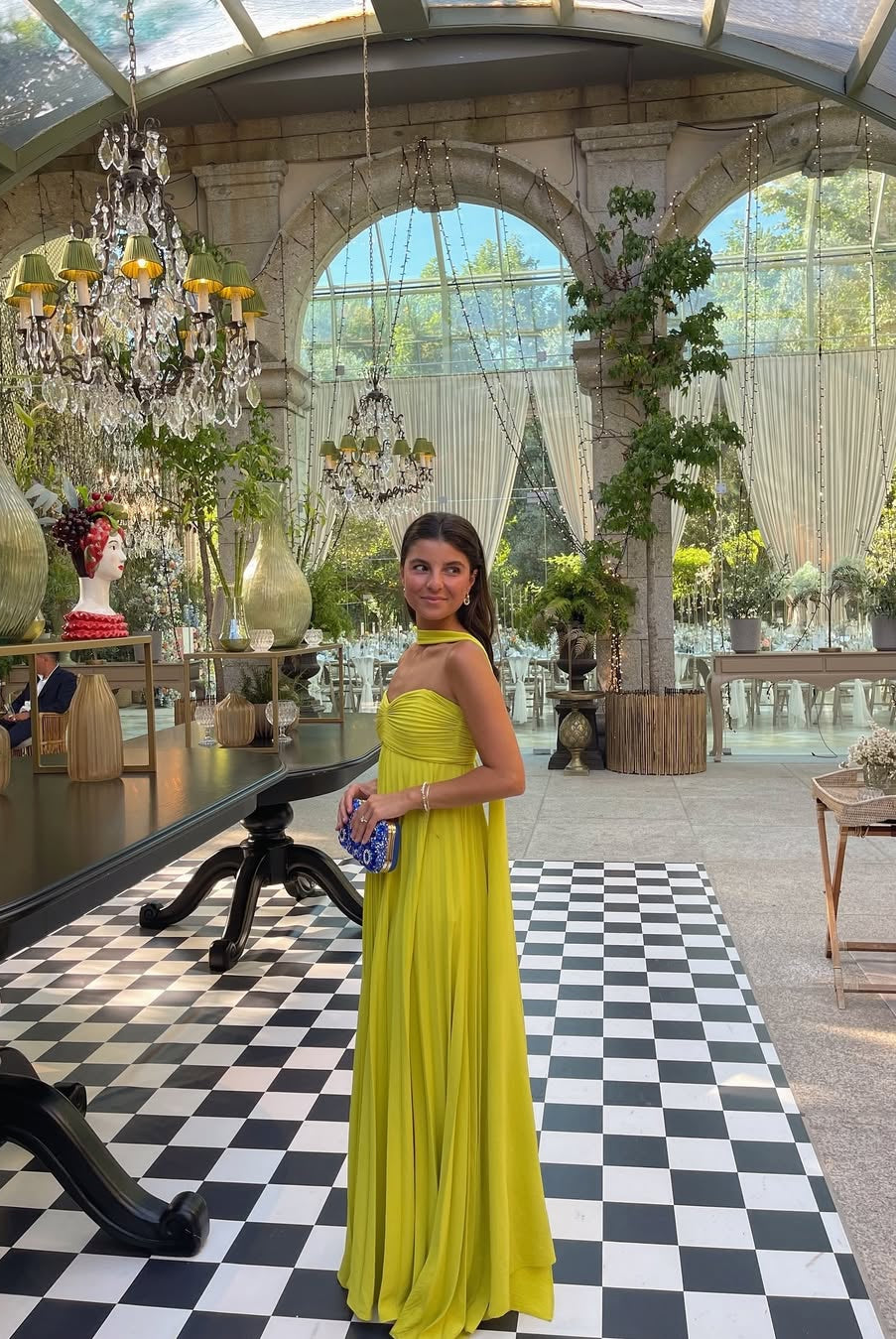 SOERA Diana Halter Ruched Maxi Dress with Scarf - Dress - SOERA-795907-LIM-S-10435 Lime Yellow S