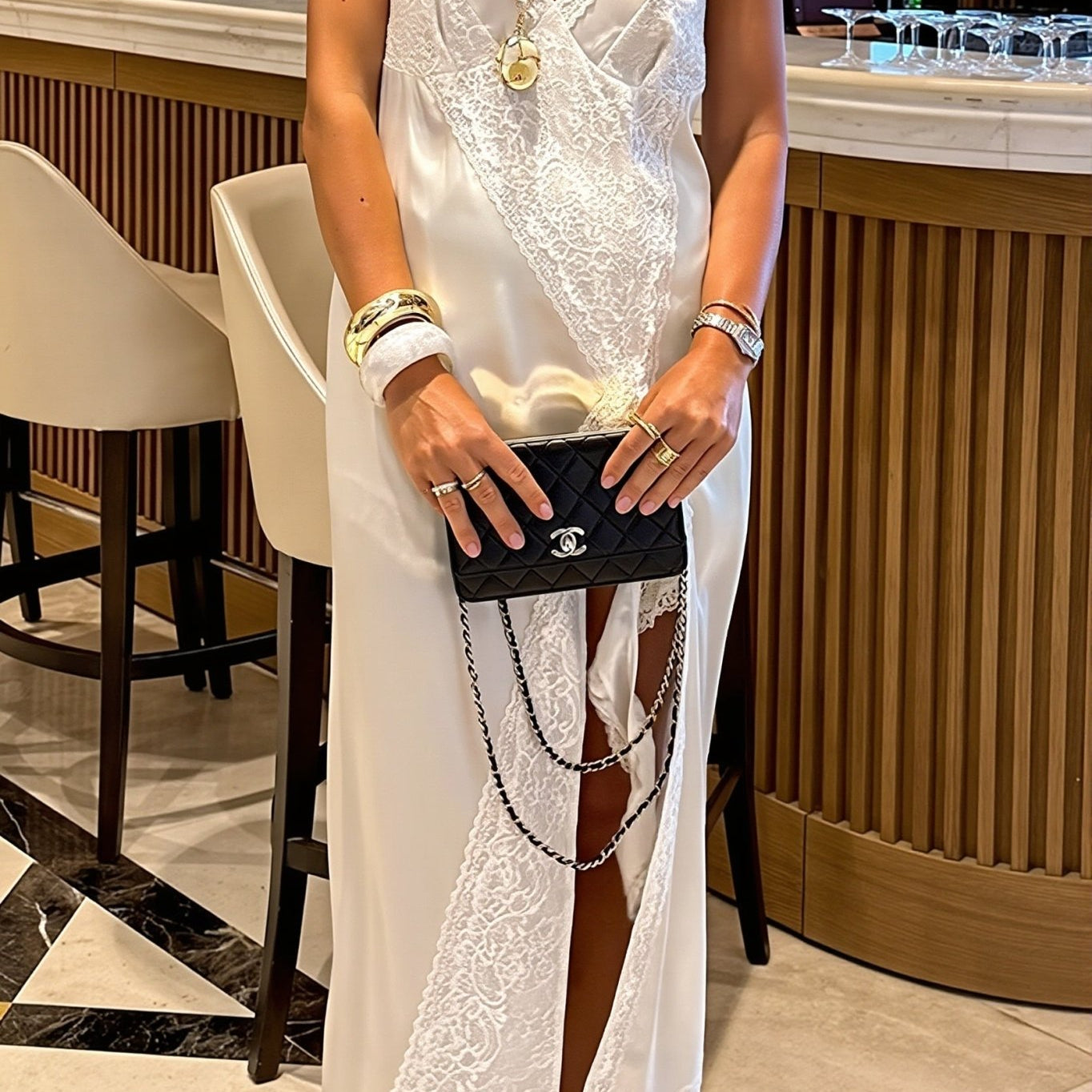 SOERA Elena Asymmetrical Lace Silk Satin Midi Dress - Dress - SOERA-678915-WHI-S-89155 White S