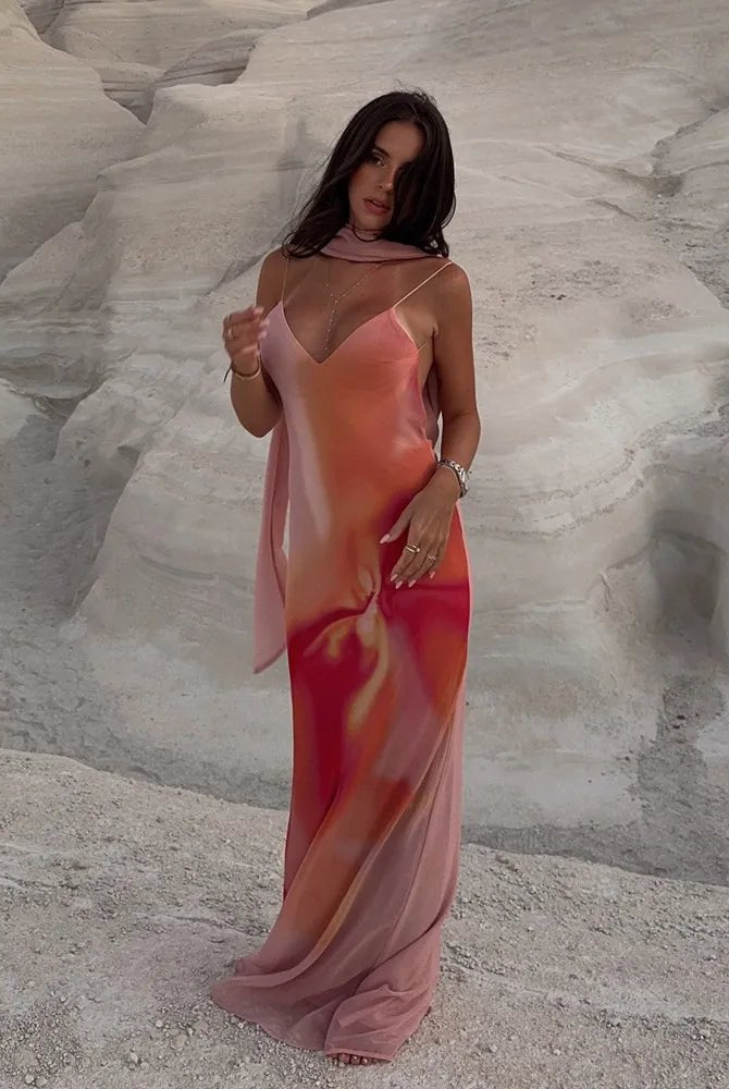 SOERA Elena Open-Back Ombre Satin Maxi Dress - Dress - SOERA-614339-ORA-XS-89443 Orange XS