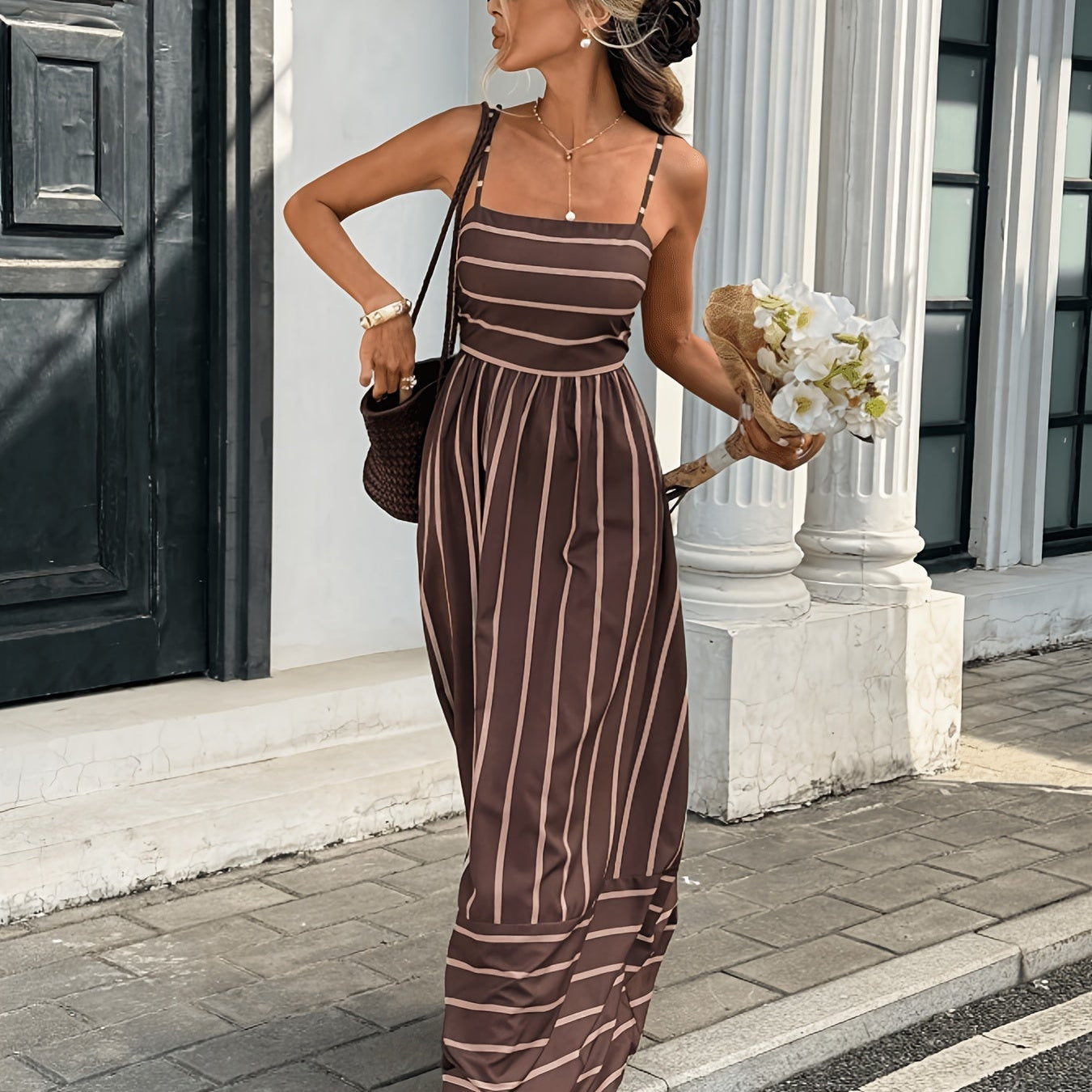 SOERA Elena Striped Linen Slip Dress - Dress - SOERA-088131-CAF-XS-06819 Brown XS
