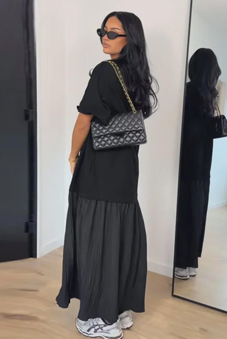 SOERA Eris Pleated Patchwork Midi Dress - Dress - Black M