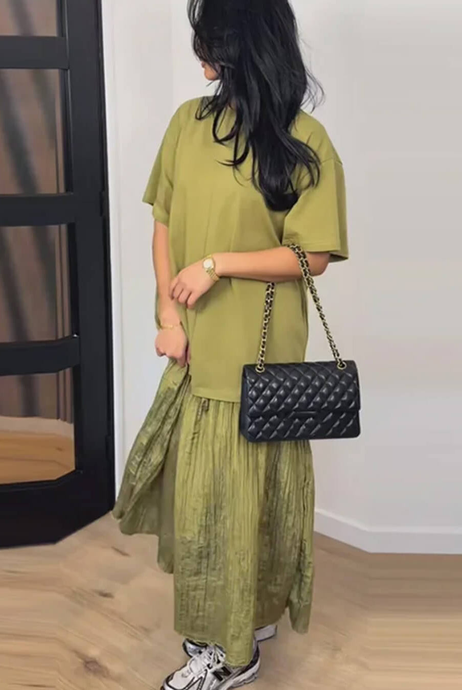 SOERA Eris Pleated Patchwork Midi Dress - Dress - Green L