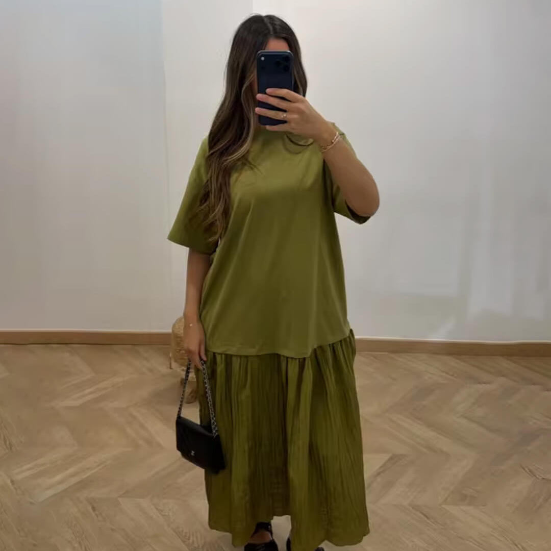 SOERA Eris Pleated Patchwork Midi Dress - Dress - Green S