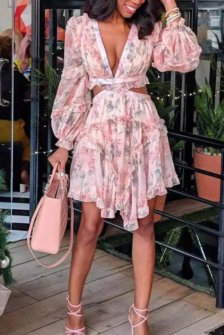SOERA Evangeline V - Neck Floral Chiffon Dress - Dress - XS