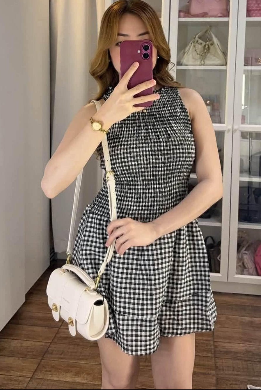SOERA Hazel Plaid Smocked Mini Dress - Dress - SOERA-258883-BLA-L-55523 Black L
