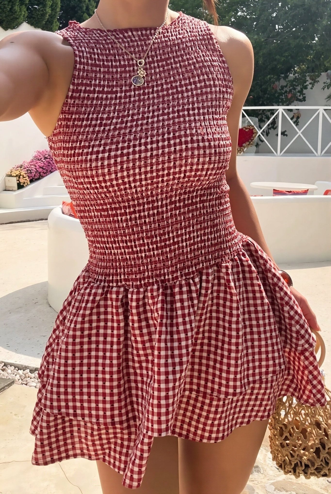SOERA Hazel Plaid Smocked Mini Dress - Dress - SOERA-258883-RED-S-27843 Red S